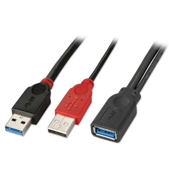 0.5m USB 3.0 Dual Power Cable, Type A extension, black