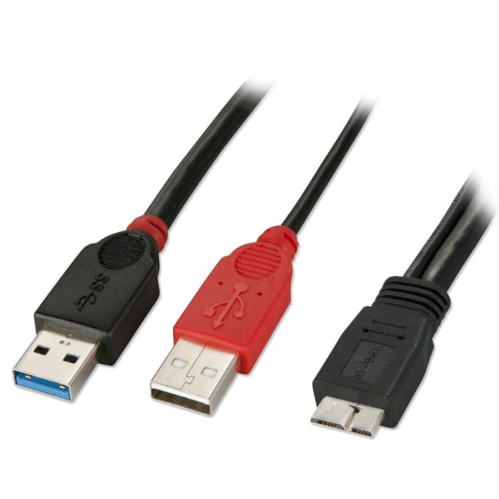 1m USB 3.0 Dual Power Cable, 2 x Type A to Micro-B