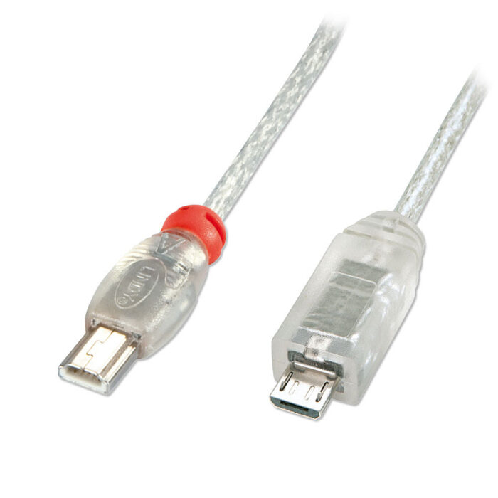 0.5m USB OTG Cable - Transparent, Type Mini A to Micro B