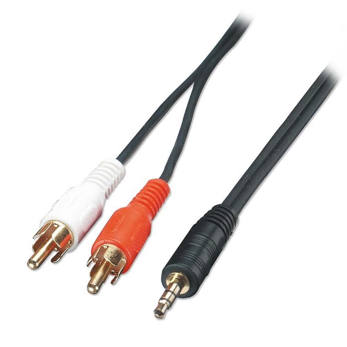 2m Audio Cable - 3.5mm Stereo Jack Male to 2 x Phono Male, Premium