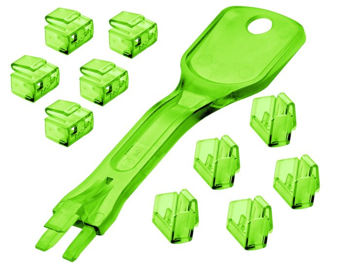 LINDY 40472 RJ45 Port Blockers with Key, Green - Pack of 10